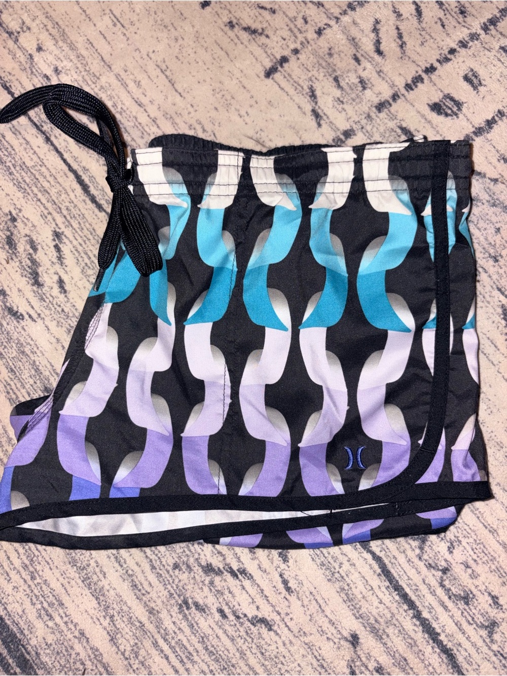 Hurley Black Teal Lavender Wave-Print Swim Shorts